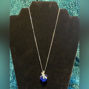 Blue Dragonfly Heart Necklace with chain. NWT